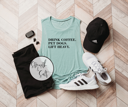 Drink Coffee Pet Dogs Lift Heavy Muscle Tank