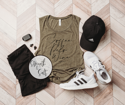 Coffee Pelo Wine Repeat Muscle Tank